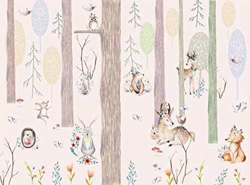 Детски Акварели Горски Тапети на Животни Рисувани Стенни Детска Спалня (144x100 инча - 366x254 см) на Хартиен Плакат в