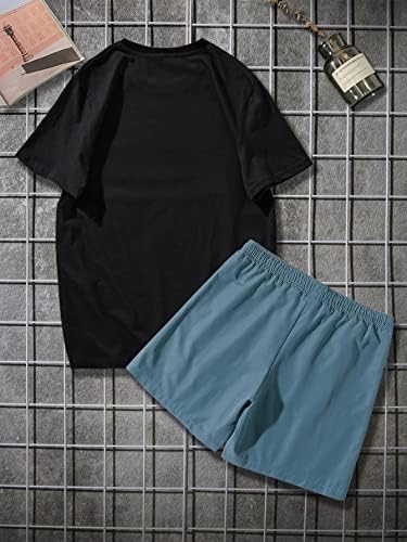 FIOXA / Мъжки облекла от две части, Тениска с надпис и къси панталони с завязками на талията (Цвят: многоцветен, Размер: