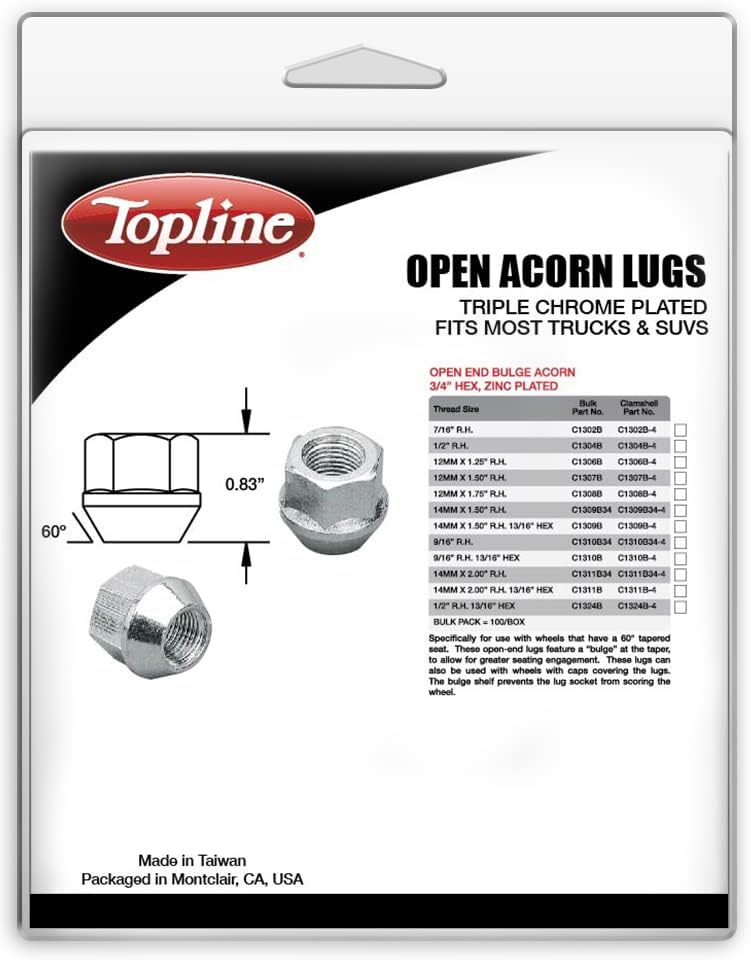 Topline Products C1310B34-4P | Поцинковани, Стърчащи Уши, за да се жълъди с отворен край | Размер на резби, 9/16