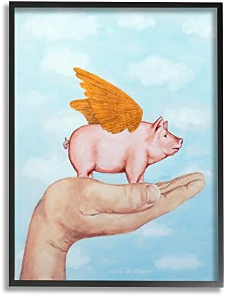 Илюстрация Stupell Industries Летяща Свиня в Палмови крилете и Космати Облаците, Дизайн Coco de Paris