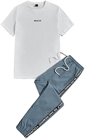 Мъжки дрехи OYOANGLE от 2 теми, Графична Тениска с Къс ръкав и Панталон-карго, Спортен Костюм