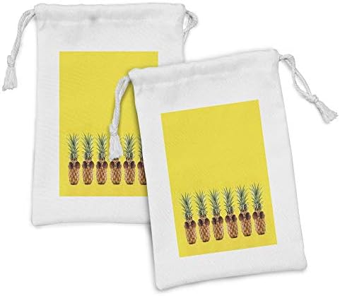 Наборный Платнена торбичка с жълти Ананас, Комплект от 2-те плодове Ananas в редица, Креативна една Забавна Снимка, на Малка