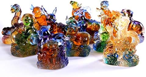 Колекция от китайски свързана с поддържане и възстановяване - Комплект от 12 бр., Цветно стъкло с глазура (Liuli Crystal Glass)