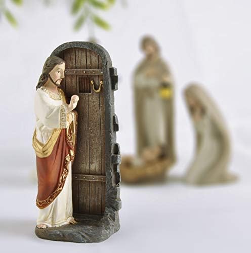 Сиси и Джими Малка Статуя на Исус Христос Чука на Вратата Фигурка 5,12 Инча Кристиан Декор, Украса на Работния Плот са подбрани
