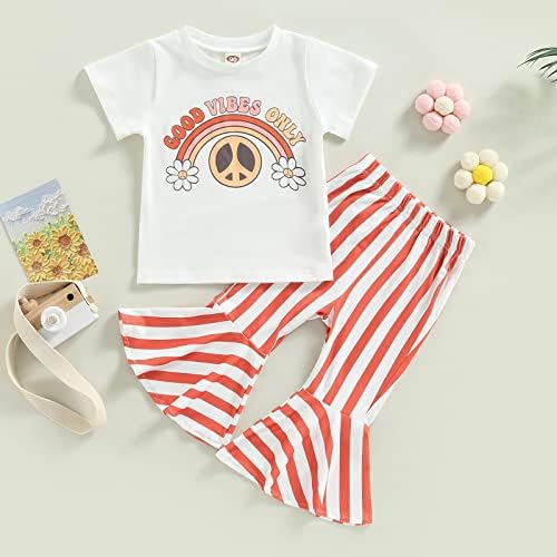 YOKJZJD/ Тениска с къс ръкав и Розови цветен Печат За Малки Момичета, Блузи, Разкроена Панталони-Клеш, Комплект Детски