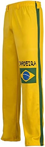 Панталони JL Sport за бразилски бойни изкуства, Капоейра - Унисекс (Жълти с бразилски флаг)