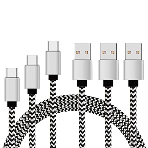 USB кабел C, 3 серии, найлонов USB кабел Type C, за бързо зареждане с дължина 6,6 фута 3A, Съвместим с Samsung Galaxy S22 S21 S20 FE Ultra S10 S10 + S8 S9 Plus Note 20 Ultra 10 9 8 A51 A71 а a53 5G LG G5 G6 G7 G8 V20 (сребрист)