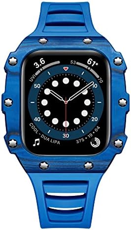 CNHKAU Луксозен каишка от въглеродни влакна + калъф за Apple Watch 45 мм 44 мм 41 мм 40 мм Комплект модификация Керамични калъф-каишка за iWatch 8 7 6 SE 5 4 (Цвят: синьо размер: 44 mm за 6/5/4 /