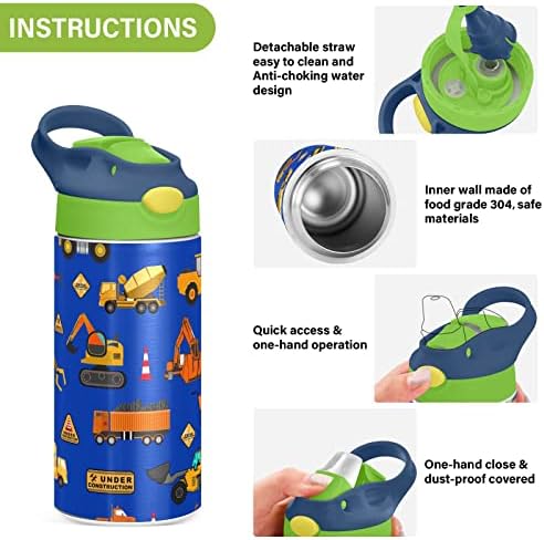 Бутилка за вода от неръждаема стомана за деца - Бутилка за вода с вакуумна изолация от Неръждаема стомана с 12 Унции за