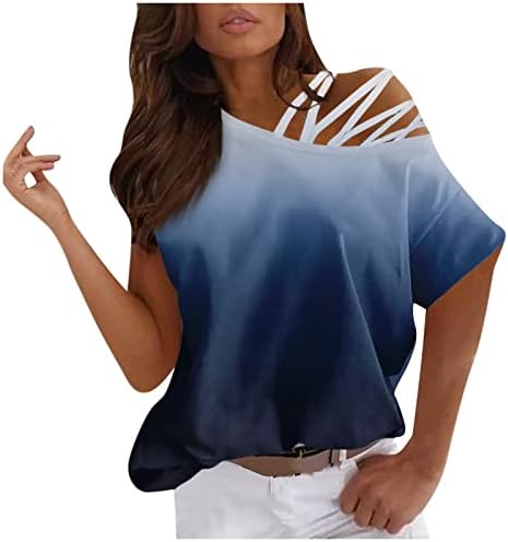 Дамски Свободна Ежедневни Тениска с Къс Ръкав, Блузи с Открити Рамене за Жените, Секси Лятна Туника на спагети презрамки с Открити Рамене