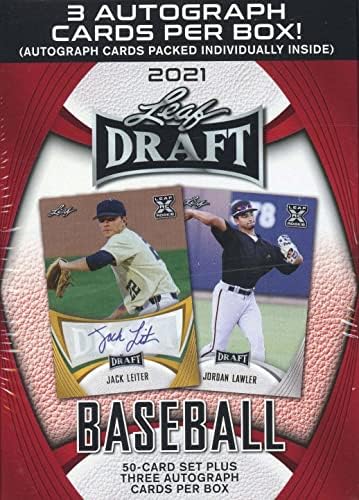 Бейзболна серия Leaf Draft 2021 година във фабрична опаковка с баян, съдържаща колекция от 50 картички и 3 Картички с автографи,