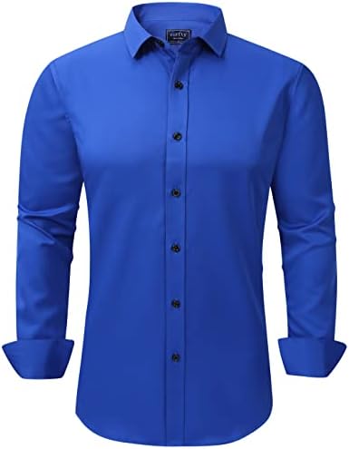 Мъжка риза-рокля corfty с дълъг ръкав - Обикновен Еластична Тениска Без Бръчки Копчета