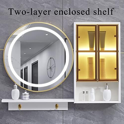 Огледален Стенен Шкаф за Баня RAZZUM с Led Огледало Без Рамка, Дървен Шкаф За съхранение, за Банята, Дневната,