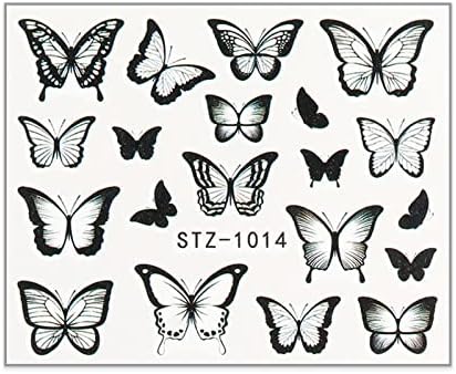fuldgaenr 10 Листа Пролетта Етикети за дизайн на ноктите с пеперуди, Черно-Бели, Цветни Стикери за нокти с Пеперуди,