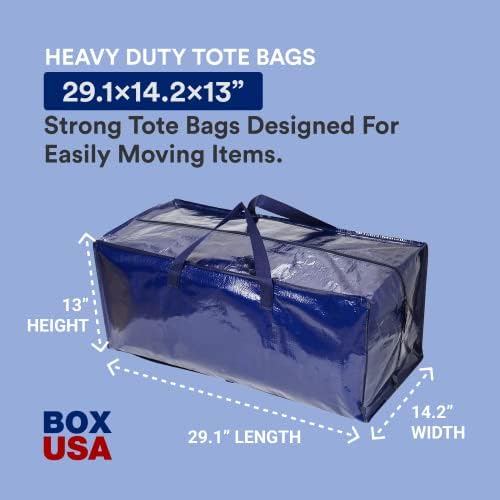 BOX USA Тежки чанти за движение 29,1 x 14,2 x 13, опаковка от 8 много големи | сини найлонови торбички за движение, подходящи за опаковане на дрехи, общежития колежи или използ?