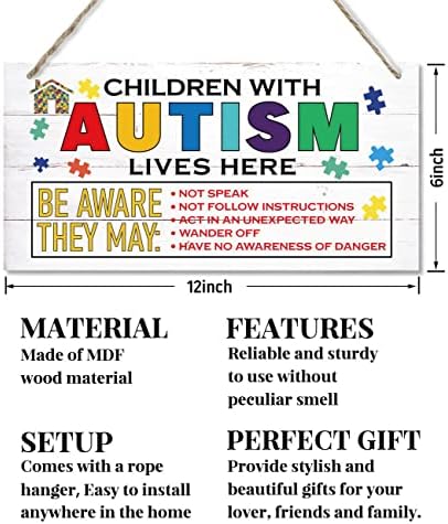 Табела Деца с аутизъм Живеят Тук, Подвесная Дървена Табела За декоративен дома, Стенни Художествена Табела с