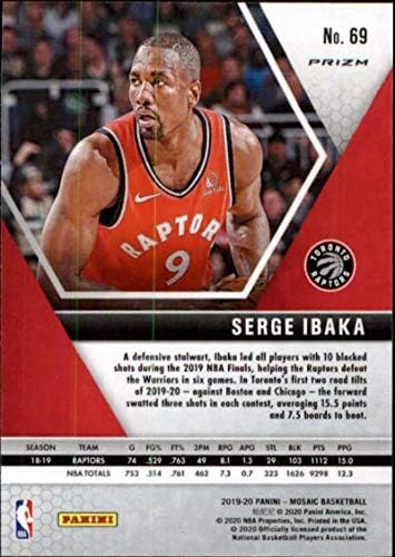 2019-20 Мозайка Панини Ретроактивный Orange 69 Серж Ибака Баскетболно карта НБА Торонто Рэпторс