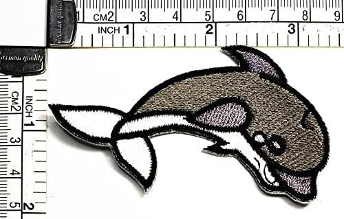 Kleenplus Сив Делфин Шият с Железни Бродирани Ленти Делфин Скъпа Плаващ Риба Карикатура Модни Стикер Занаятчийски