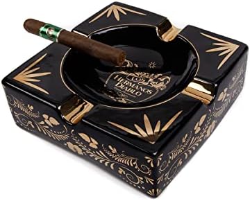Hermanos Diablo Голяма Пепелник за пури на открито, за вътрешен двор, Керамичен Пепелник от черното злато, Необичайни