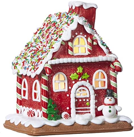 7-Инчов Изкуствен Джинджифил Човечето къща One Holiday Way с подсветка Червена на цвят, с Мятными бонбони, Топинг