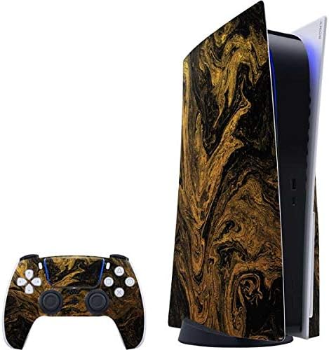 Игри кожата Skinit Decal е Съвместима с конзолата PS5 и контролер на Оригиналното златно и черно, мраморно дизайн