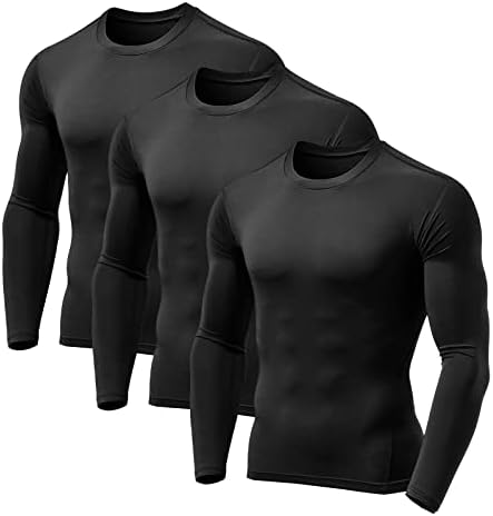 VLITEPRO 3 Опаковки Мъжки Компрессионных Блузи с дълъг ръкав, Спортни Основен Слой, Топ За Джогинг, UV Защита От Слънцето,