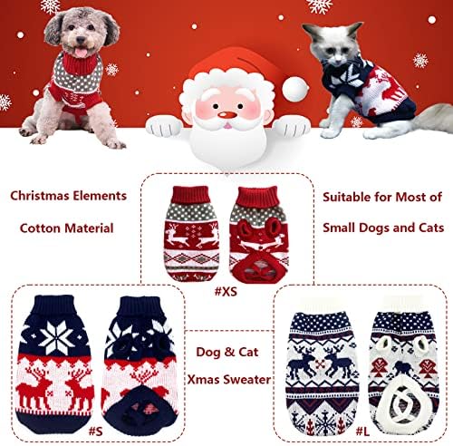 CooShou 3 бр. Коледен Костюм-Пуловер за Кучета, Коледен Трикотаж за Котки, Тъмно Сини, Бели и Червени Коледни Пуловери