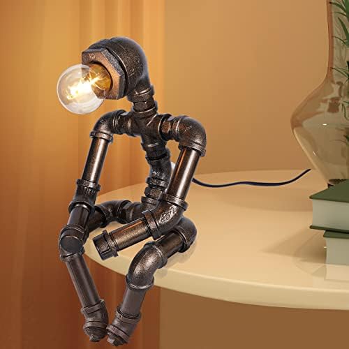 Ретро Промишлена Тръба Робот Steampunk Лампа Реколта Steampunk Настолна Лампа Бронзова Метална Тръба Настолна Лампа Античен Железен Робот Тръба Настолна Лампа с Крушка за