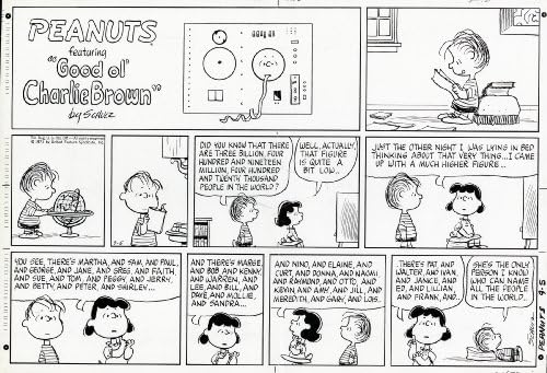 Комикси на Чарлз Шулце Фъстъци - ОРИГИНАЛ НЕДЕЛНОТО ФОТОКОПИЯ - 5 септември 1971 година - Тя е единственият човек, когото