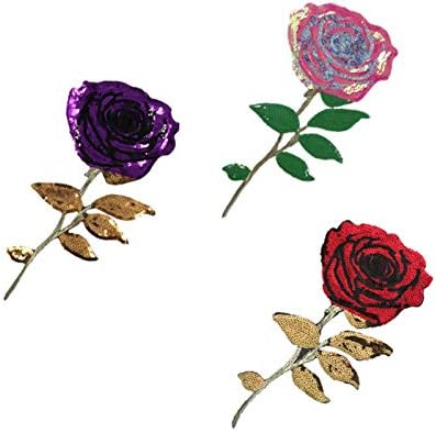 3 Бр., ленти с рози, гладки или дойде ленти с розови пайети, Бродирани ленти с цветен модел на Рози за дрехи, Дънкови