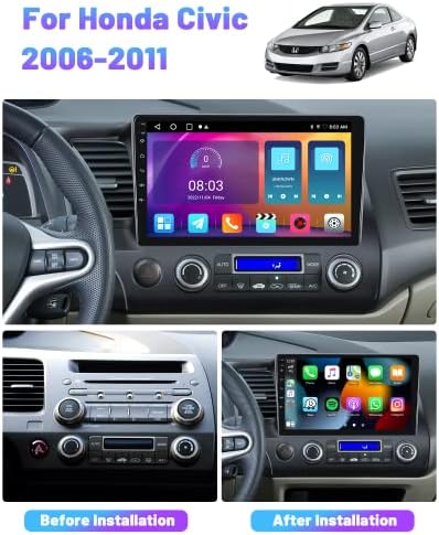 Hikity от 10.1 Android 11 Кола Стерео за Honda Civic 2006 2007 2008 2009 2010 2011 Безжичен Carplay Android