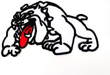 TH Бял Булдог Питбул Кучето е Домашно Животно Сладък Карикатура Колоездач Мотоциклет Апликация с логото на Бродирани
