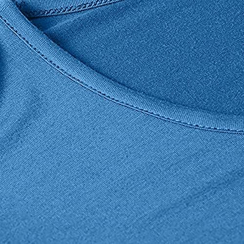 Светло Синя Блуза за Почивка Дамски Есен-Лятото С Къс Ръкав 2023 Памук Кръгла Деколте Лодка Обикновена Топ Тениска за Момичета