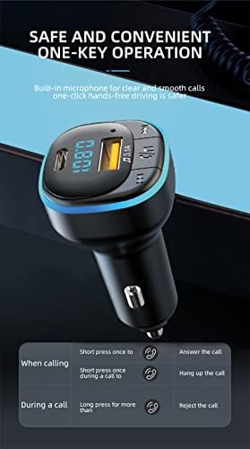 FM трансмитер OHITEC Bluetooth 5,0 за кола, микрофон, Вградена защита от претоварване на виновните, бързо зарядно