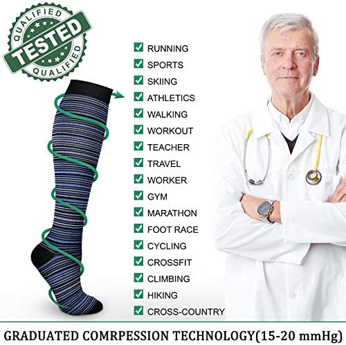 Acture 6 Двойки компрессионных чорапи за мъже и жени, с 15-20 мм живачен стълб.календар. Най-подходящи за бягане, спортни