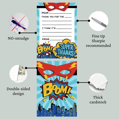 Шапка Acrobat 30 Детски Благодарственных картички супергерой с Конвертами и стикери - Попълнете Празните Благодарствени