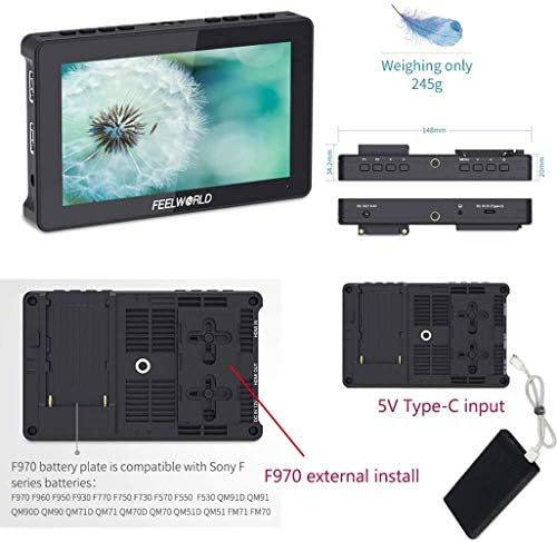 FEELWORLD F5 Pro V3 5,5-инчов рефлексен Фотоапарат Поле монитор със сензорен екран, 3D LUT Full HD 1920x1152