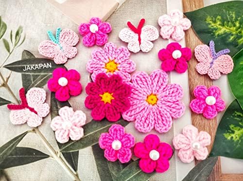 JAKAPAN Красиви Цветя с Ръчно изработени, Листа и Пеперуди, Възли на една Кука за Бродерия, Апликация от Трикотажни