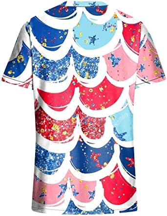 ZEFOTIM 4 юли Ризи Женски 2023 С Къс Ръкав V Образно Деколте Ежедневни Летни Модни Блузи с Флага на сащ, Блузи