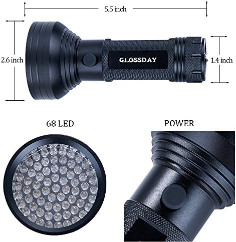 GLOSSDAY Blacklight Фенерче 68 LED UV Фенерче, Ултравиолетово Фенерче С Черна Светлина, Професионален Детектор