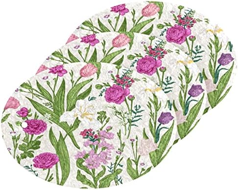 Гъба-Скраб за измиване на съдове xigua Pink Flower, 3 опаковки за Многократна употреба Памучни Гъба за почистване на Кухненски