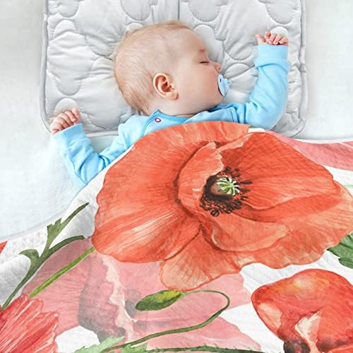 Пеленальное Одеяло, изработени от памук с Червен Мак за Бебета, Като Юрган, Леко Меко Пеленальное одеало за детско