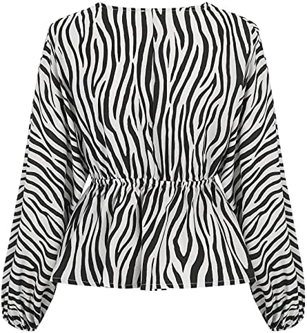 YALFJV Тениска с дълъг ръкав за Жени, Нередовна Блузи с V-образно деколте и Копчета, Женски Вратовръзка, Модни