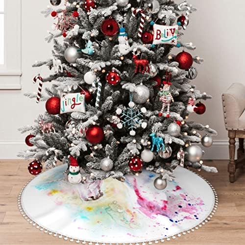 Пола за Коледната елха с тапицерия pom-помераните, Акварельно-Розово-Синьо-Празнична Коледна Украса на дома с Единорогом