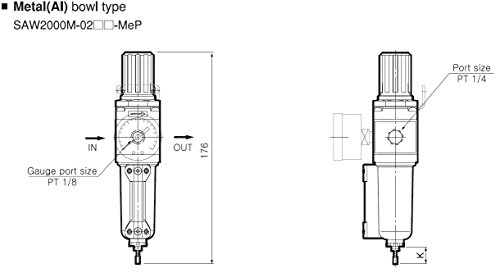 PneumaticPlus SAW2000M-N02BG-ЕВРОДЕПУТАТ Малък Разход на Регулатор филтър за сгъстен въздух 1/4 NPT - Метална Купа, Ръчно