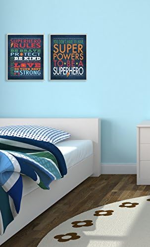 Стенни табели за детска стая Stupell Тъмно синьо Superhero Rules Rectangle, 11 x 0,5 x 15, С гордост Произведена
