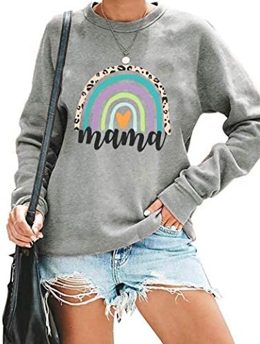 Мама Hoody Жените Мама Дъга Графичен Тениски Случайни Пуловер С Дълъг Ръкав Потник