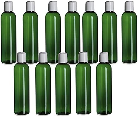 Natural Farms 12 опаковки – 8 унции-Зелени Пластмасови бутилки Cosmo с бяла панти капак - за Етерични масла, Парфюмерия,