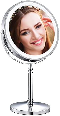Огледало за грим Furgatti с Подсветка, 8-Инчов Двустранно Увеличително Огледало за Тоалетка маса с регулируема яркост, 3-Цветна