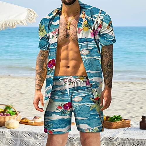 Xiloccer / Мъжки Хавайски Ризи и къси Панталони, Комплект дрехи от 2 теми, Спортен Костюм, Летни Ежедневни